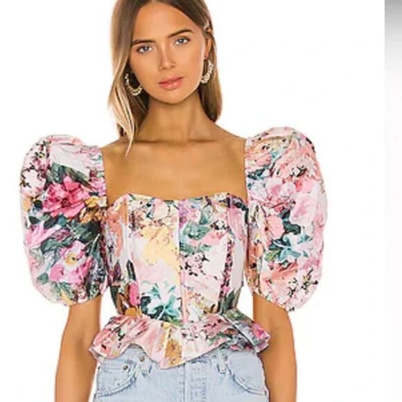 Hemant and Nandita Floral Crop Top - NWOT - Pink Puffed Shoulders - Picture 5 of 5